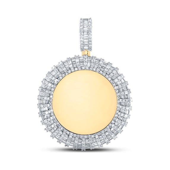 14kt Yellow Gold Mens Baguette Diamond Memory Circle Charm Pendant 3 Cttw