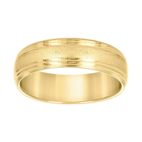 14kt Yellow Gold Mens Grooved Edge Brushed Comfort Fit Bridal Anniversary Engagement Wedding Band Ring 6mm Size 11