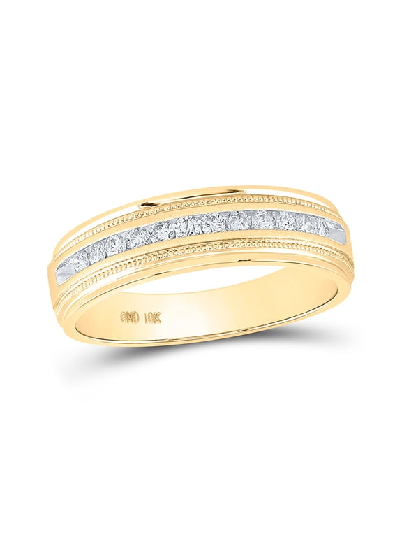 14kt Yellow Gold Mens Machine Set Round Diamond Wedding Channel Band Ring 1/4 Cttw