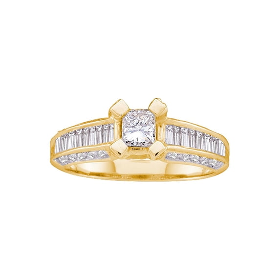 14kt Yellow Gold Mens Princess Diamond Single Row Two-tone Wedding Band Ring 1/6 Cttw