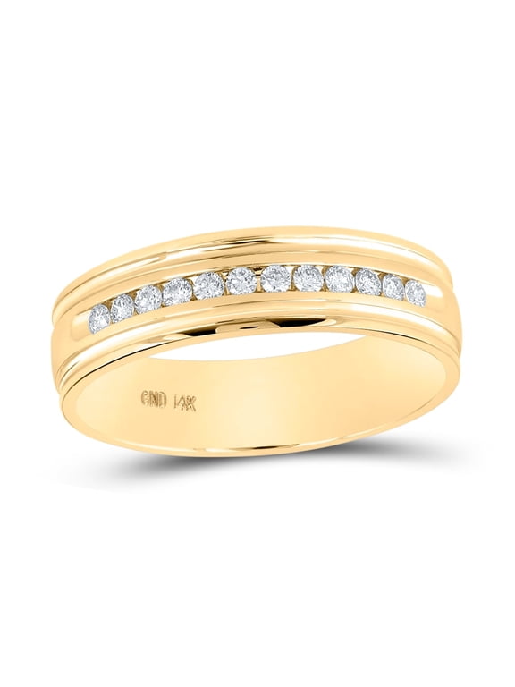 14kt Yellow Gold Mens Round Channel-set Diamond Ridged Edge Wedding Band 1/4 Cttw