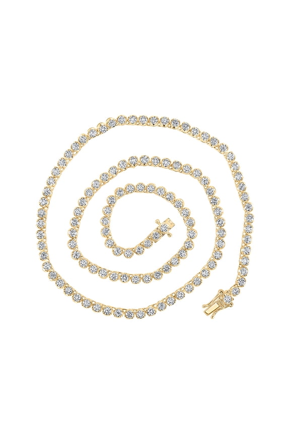 14kt Yellow Gold Mens Round Diamond 18-inch Tennis Chain Necklace 10-1/4 Cttw