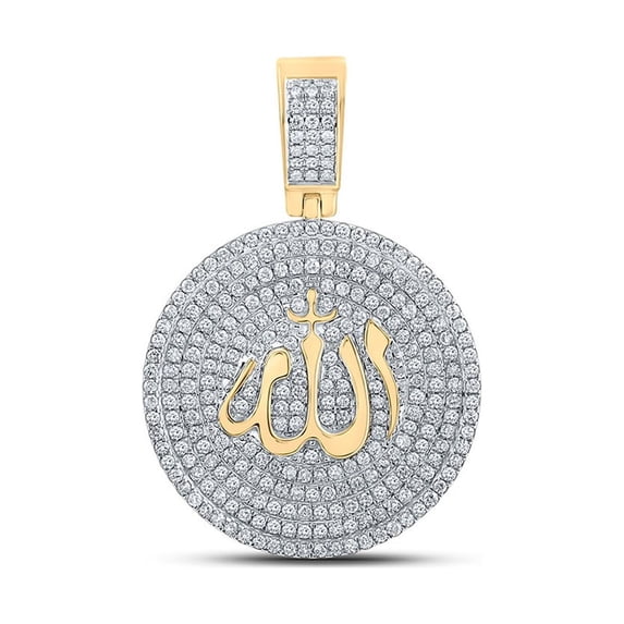 14kt Yellow Gold Mens Round Diamond Allah Islam Circle Charm Pendant 2-3/4 Cttw