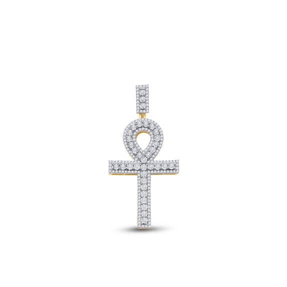 14kt Yellow Gold Mens Round Diamond Ankh Cross Charm Pendant 1 Cttw