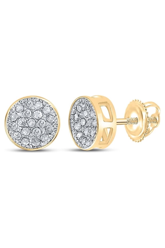 14kt Yellow Gold Mens Round Diamond Cluster Earrings 1/6 Cttw