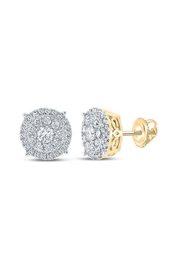 14kt Yellow Gold Mens Round Diamond Cluster Earrings 5/8 Cttw