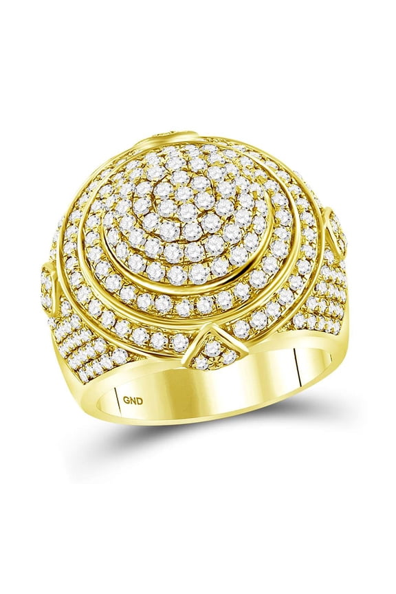 14kt Yellow Gold Mens Round Diamond Concentric Circle Cluster Ring 3-1/3 Cttw