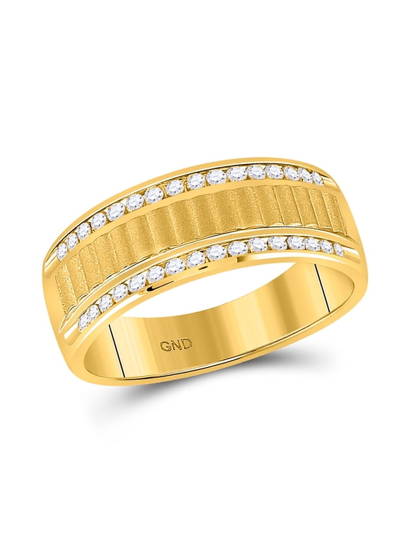 14kt Yellow Gold Mens Round Diamond Double Row Matte Textured Wedding Band Ring 1/3 Cttw