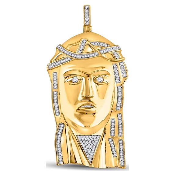 14kt Yellow Gold Mens Round Diamond Jesus Face Charm Pendant 1/2 Cttw