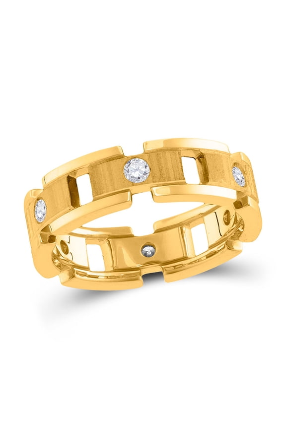 14kt Yellow Gold Mens Round Diamond Link Chain Wedding Band Ring 1/2 Cttw