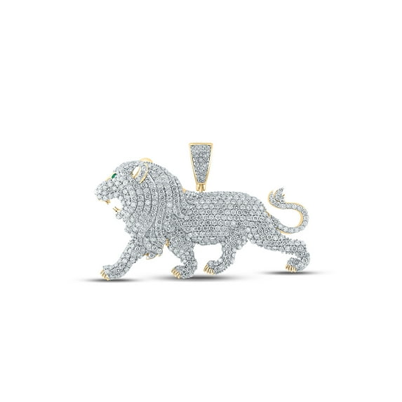 14kt Yellow Gold Mens Round Diamond Lion Charm Pendant 5-1/2 Cttw