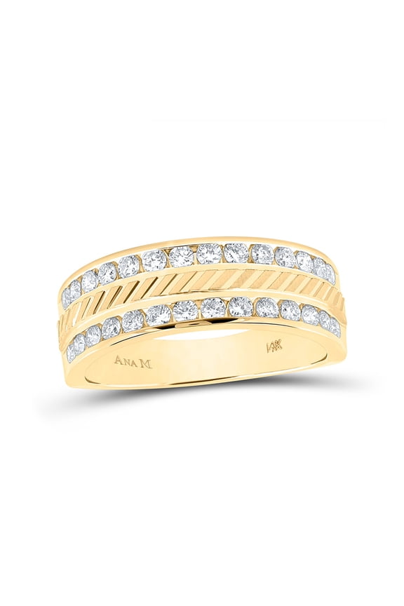 14kt Yellow Gold Mens Round Diamond Machine-Set Wedding Band Ring 1 Cttw