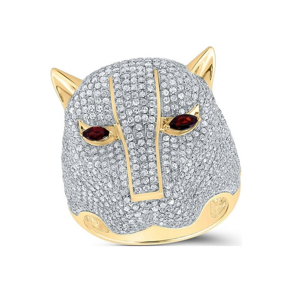 14kt Yellow Gold Mens Round Diamond Panther Fashion Ring 3 Cttw