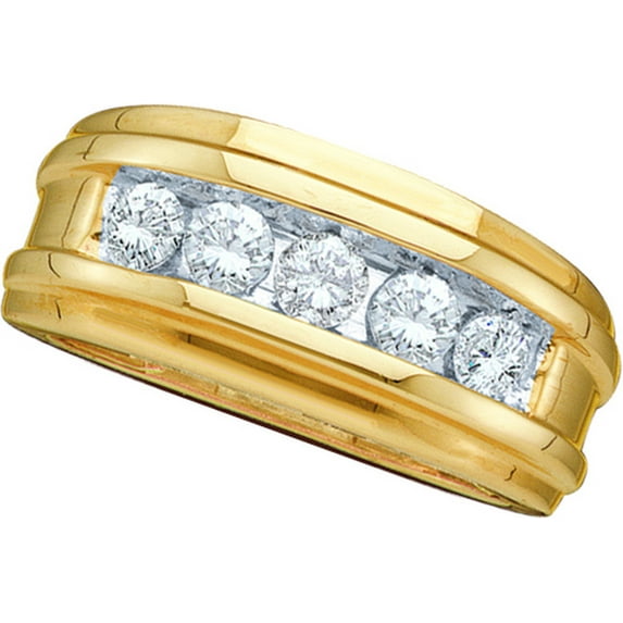 14kt Yellow Gold Mens Round Diamond Ridged Wedding Band Ring 1/2 Cttw
