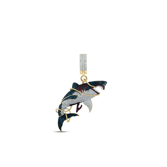 14kt Yellow Gold Mens Round Diamond Shark Animal Charm Pendant 1-1/2 Cttw