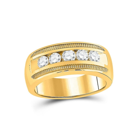 14kt Yellow Gold Mens Round Diamond Single Row Textured Wedding Band Ring 1 Cttw
