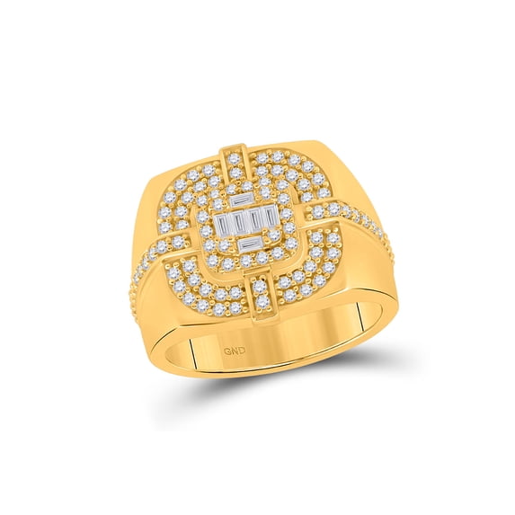 14kt Yellow Gold Mens Round Diamond Square Cluster Ring 1 Cttw