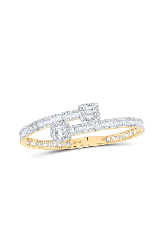 14kt Yellow Gold Mens Round Diamond Square Cuff Bangle Bracelet 8-1/4 Cttw