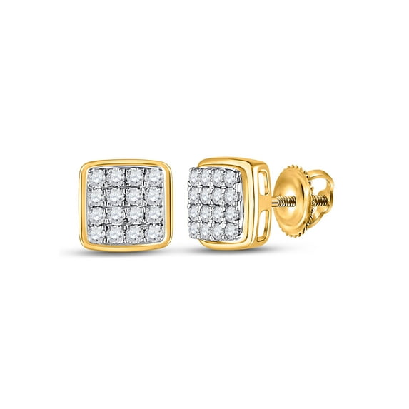 14kt Yellow Gold Mens Round Diamond Square Earrings 1/3 Cttw