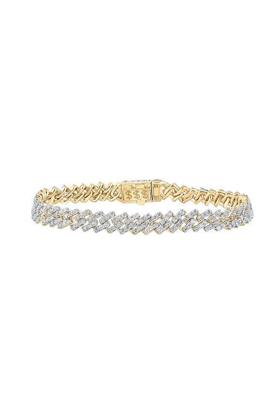 14kt Yellow Gold Mens Round Diamond Straight Cuban Link Bracelet 7-5/8 Cttw