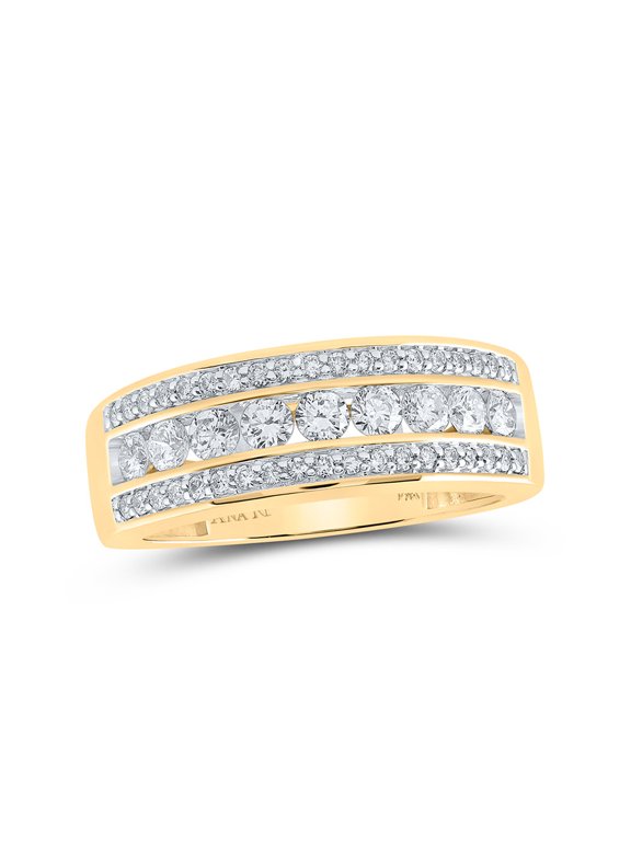 14kt Yellow Gold Mens Round Diamond Triple Row Band Ring 1 Cttw