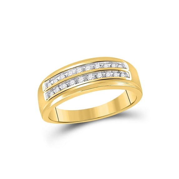 14kt Yellow Gold Mens Round Diamond Wedding 2-Row Band Ring 1/4 Cttw