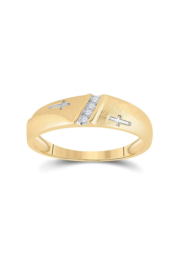 14kt Yellow Gold Mens Round Diamond Wedding Cross Band Ring 1/20 Cttw