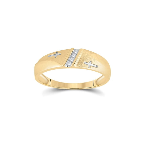14kt Yellow Gold Mens Round Diamond Wedding Cross Band Ring 1/20 Cttw