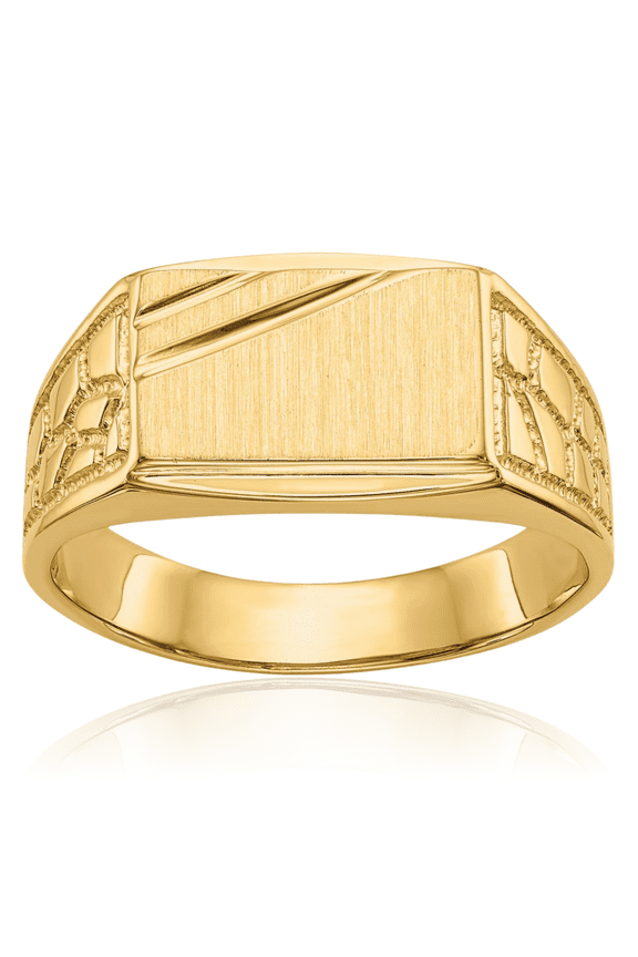 14K Solid Yellow Gold Mens Custom Engraved Signet Ring Handmade Personalized Monogram Initial Letter Band
