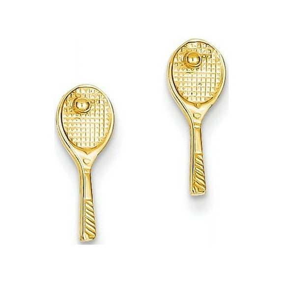 14k Yellow Gold Mini Tennis Racquet Ball Post Stud Earrings Button Sport Fine Jewelry For Women Gifts For Her