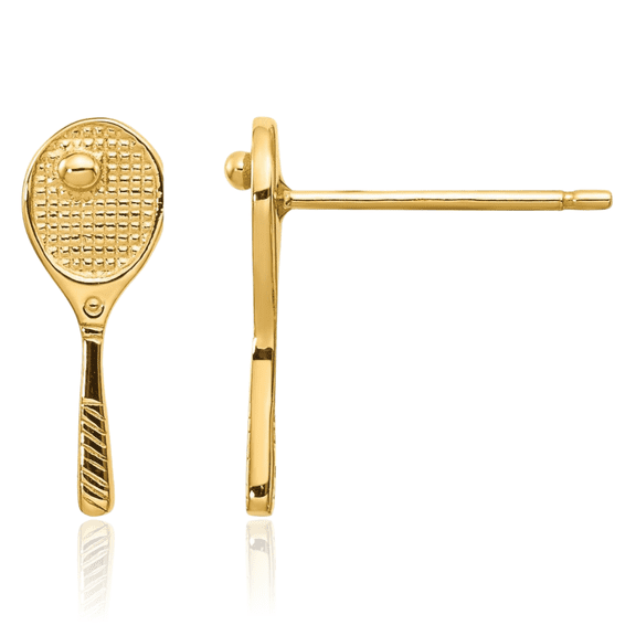 14K Solid Yellow Gold Tennis Racquet Ball Stud Earrings