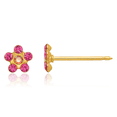 thumbnail image 1 of 14K Solid Yellow Gold Pink Rhinestone Crystals Flower Stud Earrings Ear Piercing Studs October Birthstone Jewelry, 1 of 11