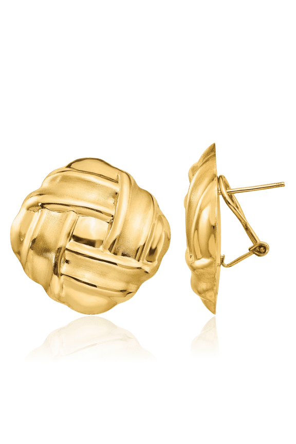 14K Yellow Gold Extra Large Stud Earrings - 26mm 1 inch - Lightweight, Omega Back, Polished Women's
