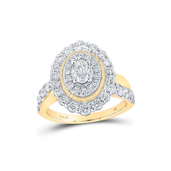 14kt Yellow Gold Oval Diamond Halo Bridal Wedding Engagement Ring 1-1/2 Cttw