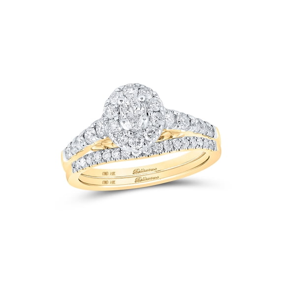 14kt Yellow Gold Oval Diamond Halo Bridal Wedding Ring Band Set 1 Cttw
