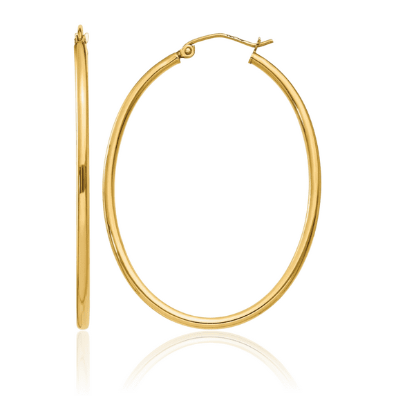 14K Solid Yellow Gold Oval Large Hoop Earrings