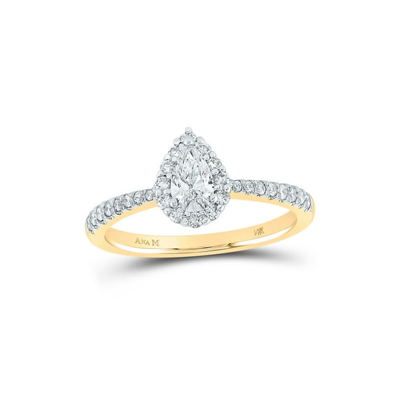 14kt Yellow Gold Pear Diamond Halo Bridal Wedding Engagement Ring 5/8 Cttw