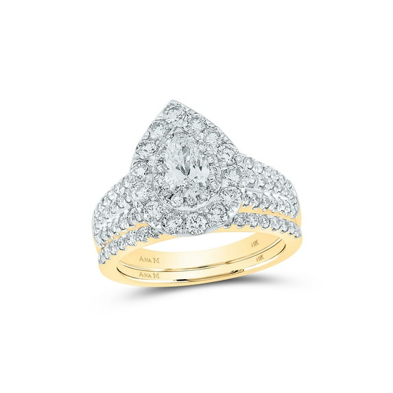 14kt Yellow Gold Pear Diamond Halo Bridal Wedding Ring Band Set 2 Cttw