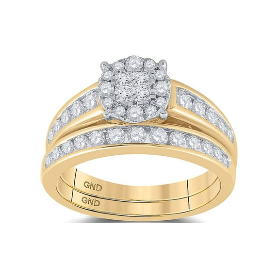 14kt Yellow Gold Princess Diamond Bridal Wedding Ring Band Set 1 Cttw
