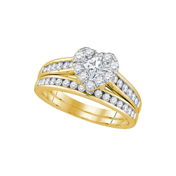 14kt Yellow Gold Princess Diamond Bridal Wedding Ring Band Set 1 Cttw