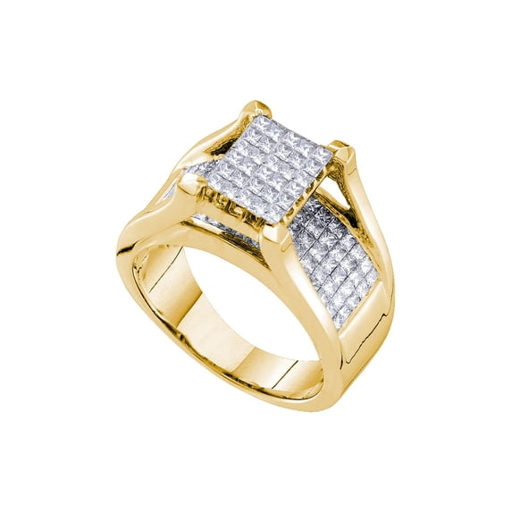 14kt Yellow Gold Princess Diamond Cluster Bridal Wedding Engagement Ring 1-1/2 Cttw