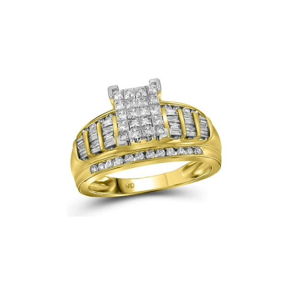 14kt Yellow Gold Princess Diamond Cluster Bridal Wedding Engagement Ring 1 Cttw
