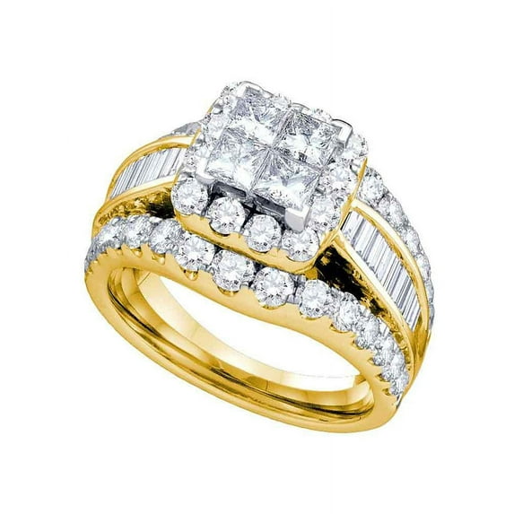 14kt Yellow Gold Princess Diamond Cluster Bridal Wedding Engagement Ring 1 Cttw
