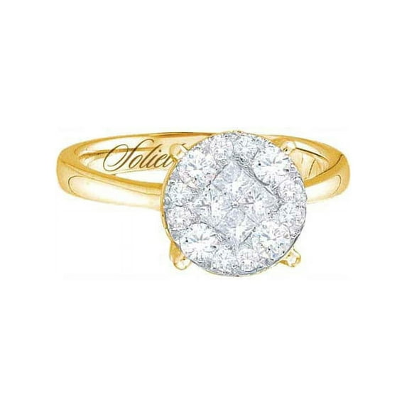 14kt Yellow Gold Princess Diamond Cluster Bridal Wedding Engagement Ring 2 Cttw
