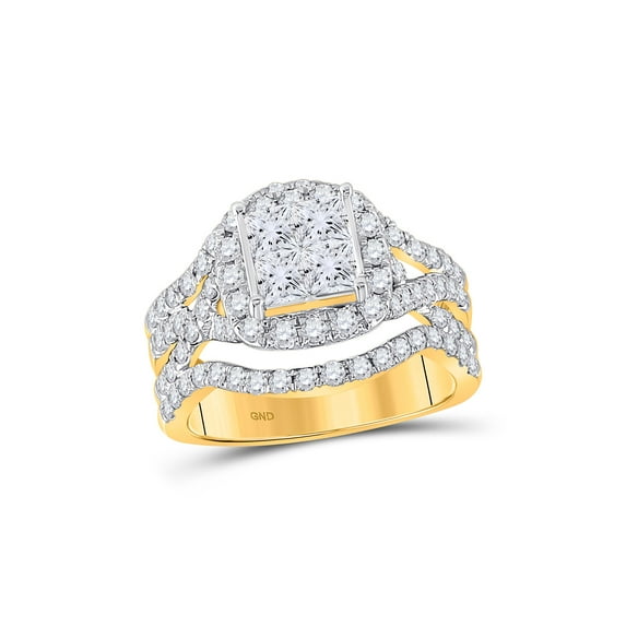 14kt Yellow Gold Princess Diamond Cluster Bridal Wedding Engagement Ring 2 Cttw