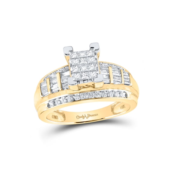 14kt Yellow Gold Princess Diamond Cluster Bridal Wedding Engagement Ring 7/8 Cttw