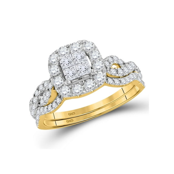 14kt Yellow Gold Princess Diamond Square Bridal Wedding Ring Band Set 1 Cttw
