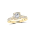 thumbnail image 1 of 14kt Yellow Gold Princess Diamond Square Halo Bridal Wedding Ring Band Set 1-1/4 Cttw, 1 of 1