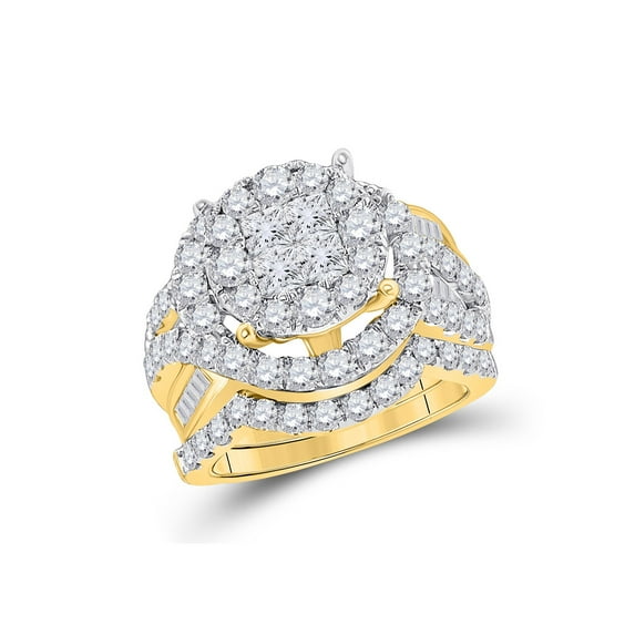 14kt Yellow Gold Princess Round Diamond Bridal Wedding Ring Band Set 3 Cttw