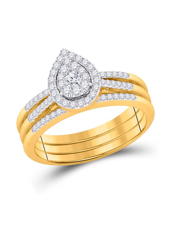 14kt Yellow Gold Round Diamond 3-Piece Bridal Wedding Ring Band Set 1/2 Cttw